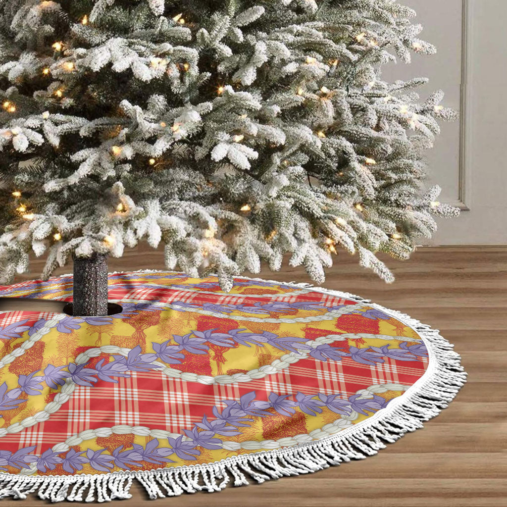 Hawaii Kahili Palaka Motifs Tree Skirt Hawaiian Honohono Pikake Lei