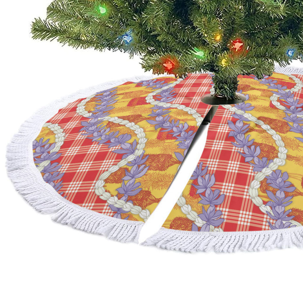 Hawaii Kahili Palaka Motifs Tree Skirt Hawaiian Honohono Pikake Lei