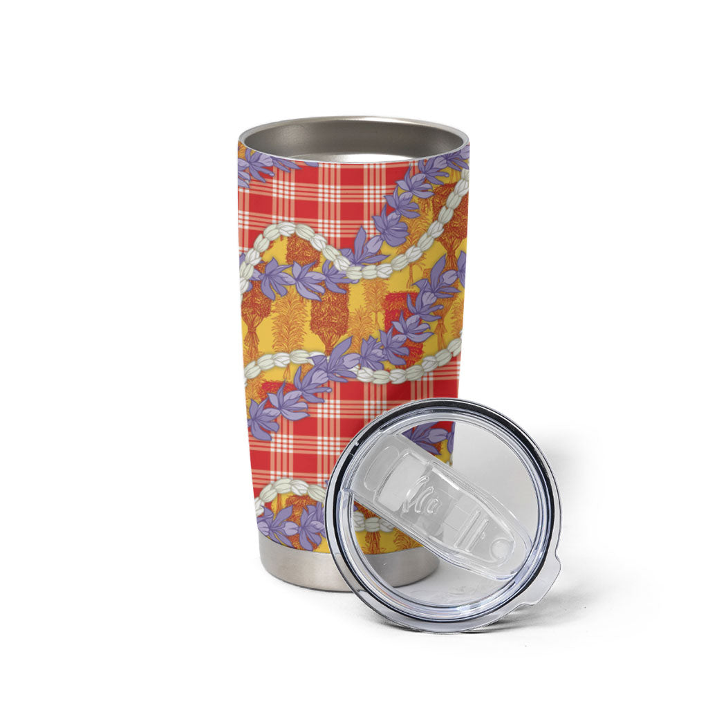 Hawaii Kahili Palaka Motifs Tumbler Cup Hawaiian Honohono Pikake Lei