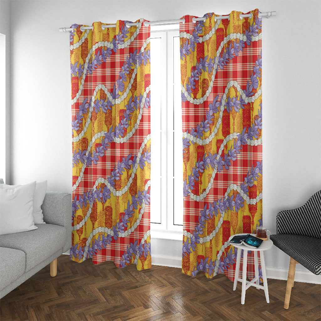 Hawaii Kahili Palaka Motifs Window Curtain Hawaiian Honohono Pikake Lei
