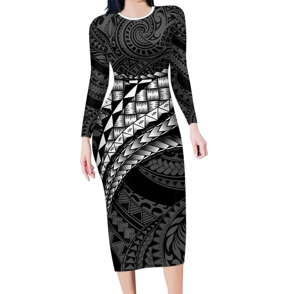 Hawaii Lauhala Tattoo Family Matching Long Sleeve Bodycon Dress and Hawaiian Shirt Hawaiian Hala Leaf Weaving