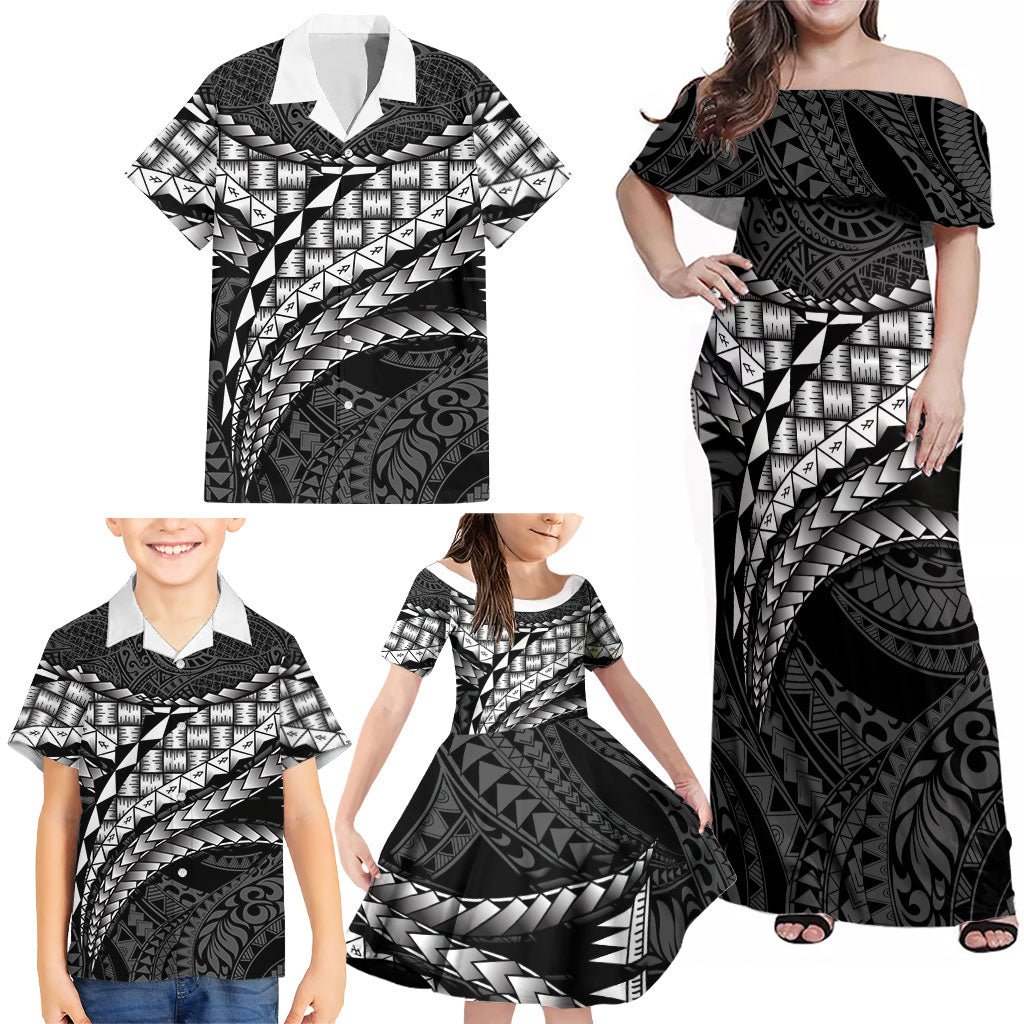Hawaii Lauhala Tattoo Family Matching Off Shoulder Maxi Dress and Hawaiian Shirt Hawaiian Hala Leaf Weaving LT14 - Polynesian Pride