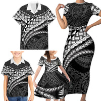 Hawaii Lauhala Tattoo Family Matching Short Sleeve Bodycon Dress and Hawaiian Shirt Hawaiian Hala Leaf Weaving