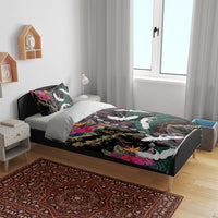 Hawaiian and Japanese Culture Bedding Set Crane Sakura Hibiscus Tropical Vibes