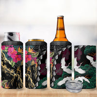 Hawaiian and Japanese Culture 4 in 1 Can Cooler Tumbler Crane Sakura Hibiscus Tropical Vibes