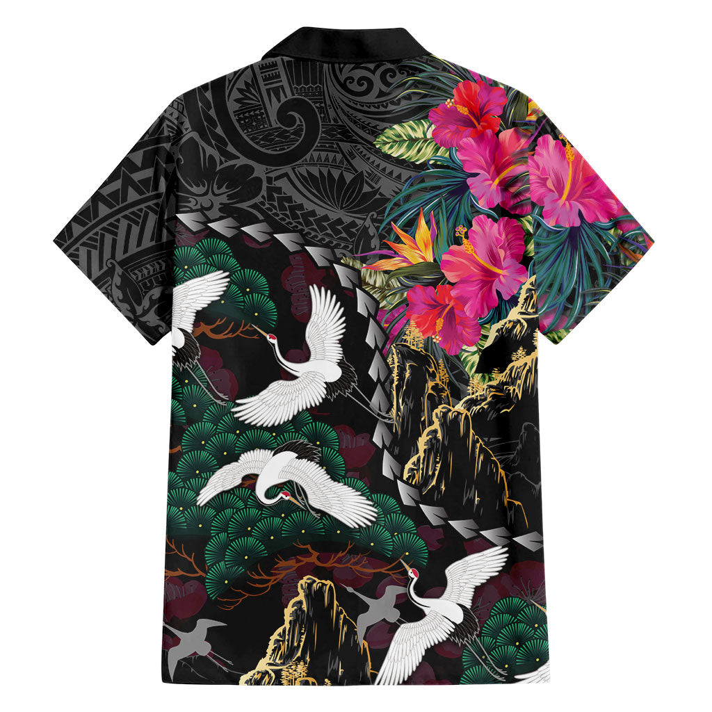 Hawaiian and Japanese Culture Family Matching Mermaid Dress and Hawaiian Shirt Crane Sakura Hibiscus Tropical Vibes LT14 - Polynesian Pride