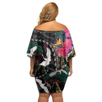 Hawaiian and Japanese Culture Family Matching Off Shoulder Short Dress and Hawaiian Shirt Crane Sakura Hibiscus Tropical Vibes LT14 - Polynesian Pride