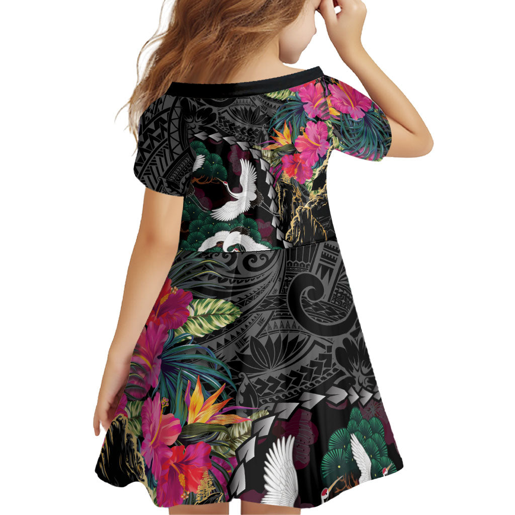 Hawaiian and Japanese Culture Family Matching Puletasi and Hawaiian Shirt Crane Sakura Hibiscus Tropical Vibes LT14 - Polynesian Pride