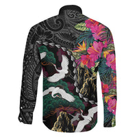 Hawaiian and Japanese Culture Family Matching Puletasi and Hawaiian Shirt Crane Sakura Hibiscus Tropical Vibes LT14 - Polynesian Pride