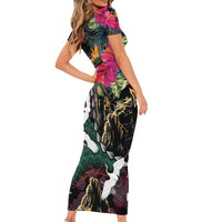 Hawaiian and Japanese Culture Family Matching Short Sleeve Bodycon Dress and Hawaiian Shirt Crane Sakura Hibiscus Tropical Vibes LT14 - Polynesian Pride