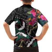 Hawaiian and Japanese Culture Family Matching Tank Maxi Dress and Hawaiian Shirt Crane Sakura Hibiscus Tropical Vibes LT14 - Polynesian Pride