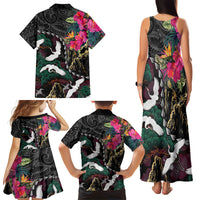 Hawaiian and Japanese Culture Family Matching Tank Maxi Dress and Hawaiian Shirt Crane Sakura Hibiscus Tropical Vibes LT14 - Polynesian Pride