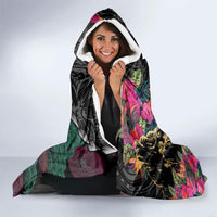 Hawaiian and Japanese Culture Hooded Blanket Crane Sakura Hibiscus Tropical Vibes