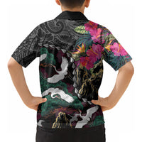Hawaiian and Japanese Culture Kid Hawaiian Shirt Crane Sakura Hibiscus Tropical Vibes LT14 - Polynesian Pride