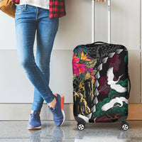 Hawaiian and Japanese Culture Luggage Cover Crane Sakura Hibiscus Tropical Vibes
