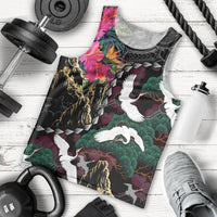 Hawaiian and Japanese Culture Men Tank Top Crane Sakura Hibiscus Tropical Vibes