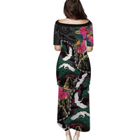 Hawaiian and Japanese Culture Puletasi Crane Sakura Hibiscus Tropical Vibes