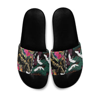 Hawaiian and Japanese Culture Slide Sandals Crane Sakura Hibiscus Tropical Vibes