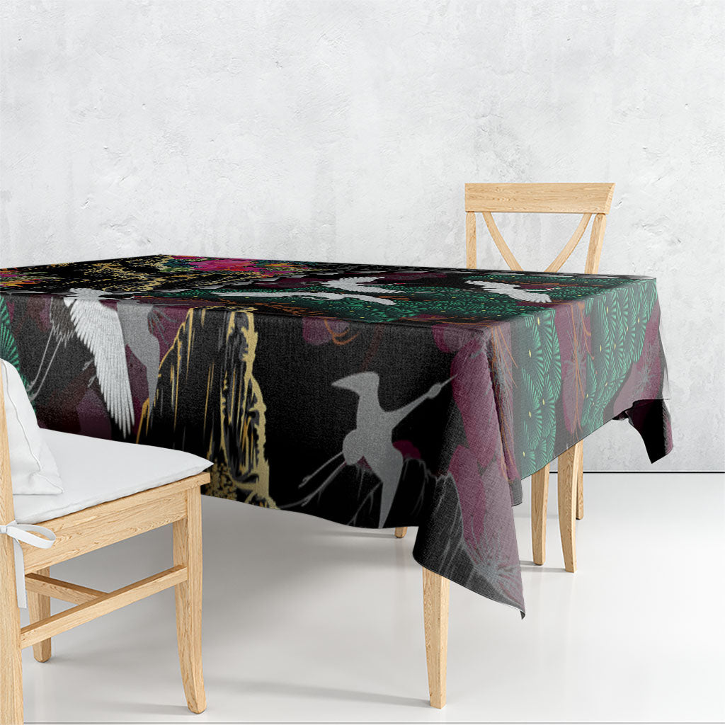 Hawaiian and Japanese Culture Tablecloth Crane Sakura Hibiscus Tropical Vibes