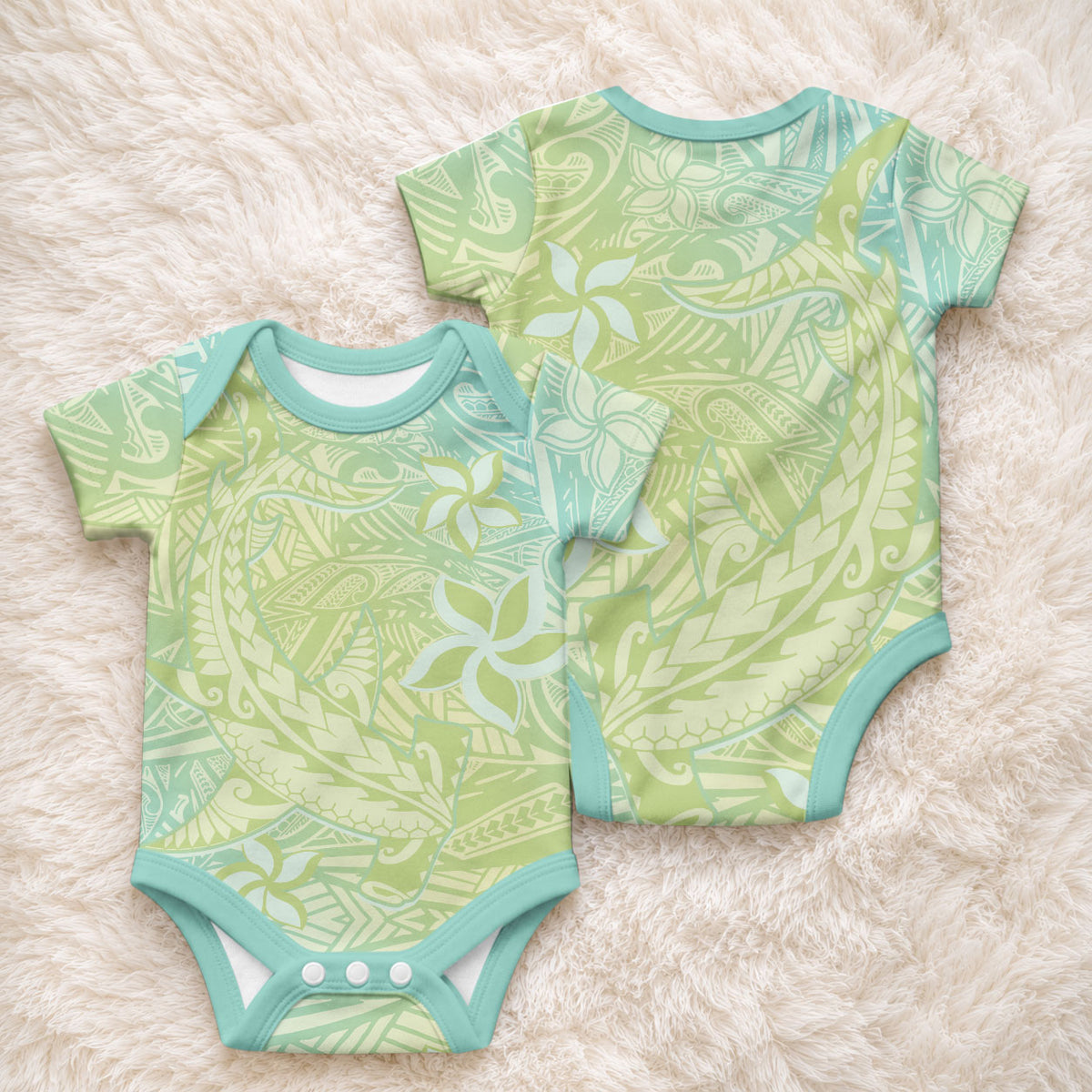 Baby Green Gradient Polynesia Baby Onesie Hawaiian Tribal Hammerhead Shark Tattoo LT14 - Polynesian Pride