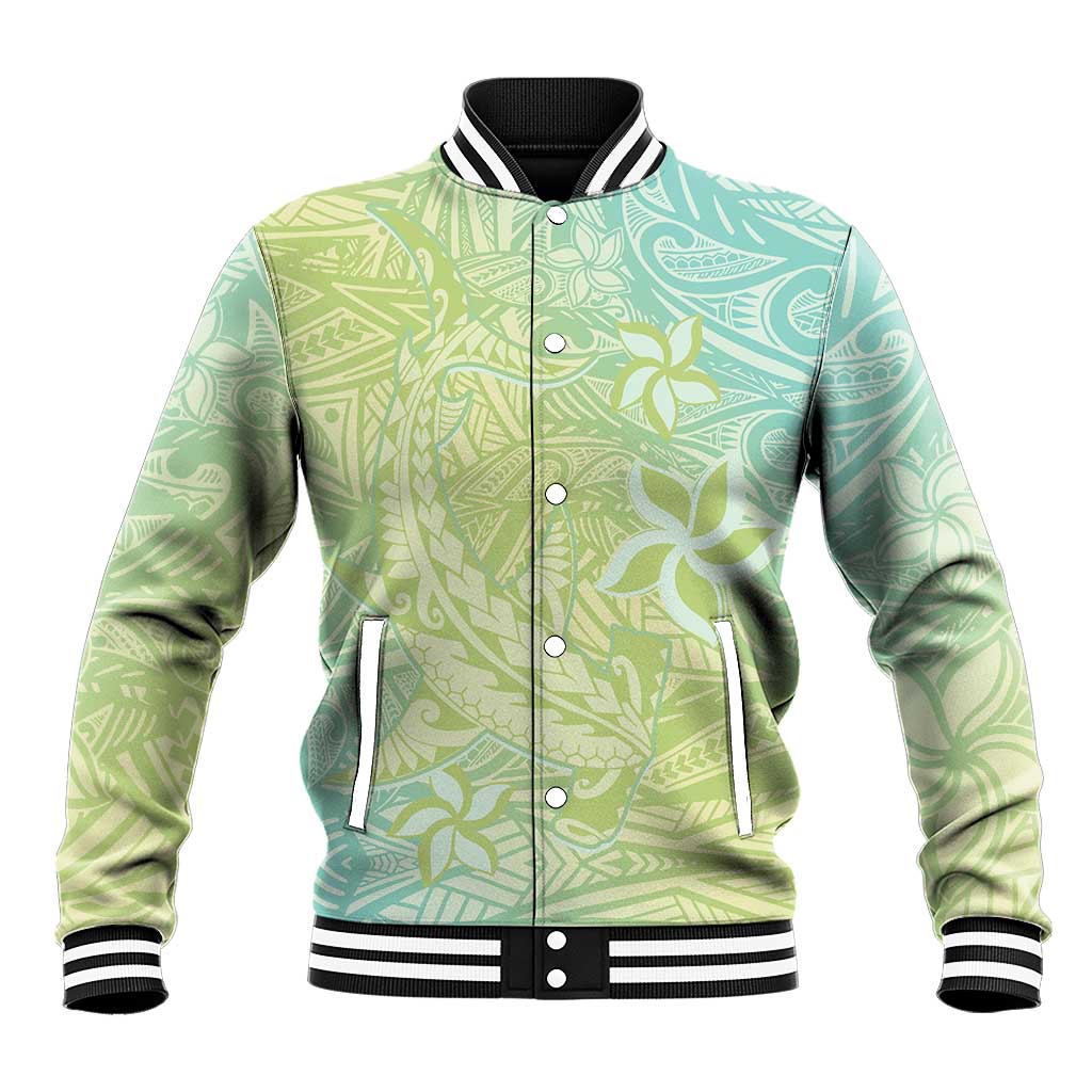 Baby Green Gradient Polynesia Baseball Jacket Hawaiian Tribal Hammerhead Shark Tattoo