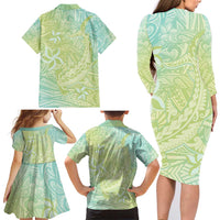 Baby Green Gradient Polynesia Family Matching Long Sleeve Bodycon Dress and Hawaiian Shirt Hawaiian Tribal Hammerhead Shark Tattoo LT14 - Polynesian Pride