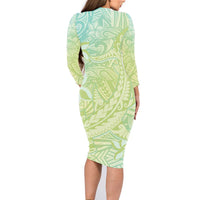 Baby Green Gradient Polynesia Family Matching Long Sleeve Bodycon Dress and Hawaiian Shirt Hawaiian Tribal Hammerhead Shark Tattoo LT14 - Polynesian Pride