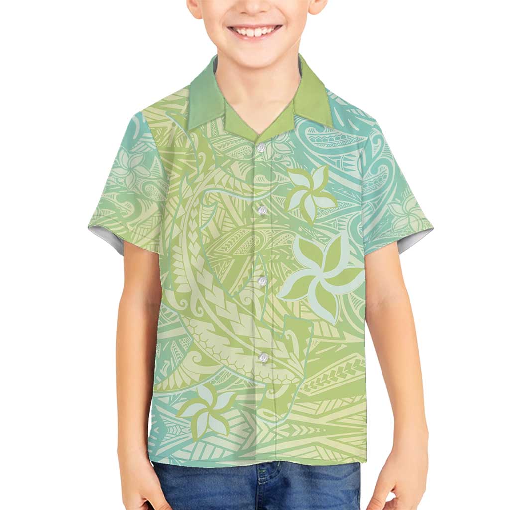 Baby Green Gradient Polynesia Family Matching Long Sleeve Bodycon Dress and Hawaiian Shirt Hawaiian Tribal Hammerhead Shark Tattoo LT14 Son's Shirt Baby Green - Polynesian Pride