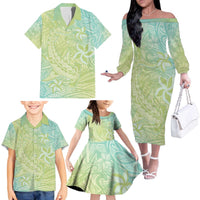 Baby Green Gradient Polynesia Family Matching Off The Shoulder Long Sleeve Dress and Hawaiian Shirt Hawaiian Tribal Hammerhead Shark Tattoo LT14 - Polynesian Pride