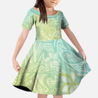 Baby Green Gradient Polynesia Family Matching Off Shoulder Maxi Dress and Hawaiian Shirt Hawaiian Tribal Hammerhead Shark Tattoo LT14 Daughter's Dress Baby Green - Polynesian Pride