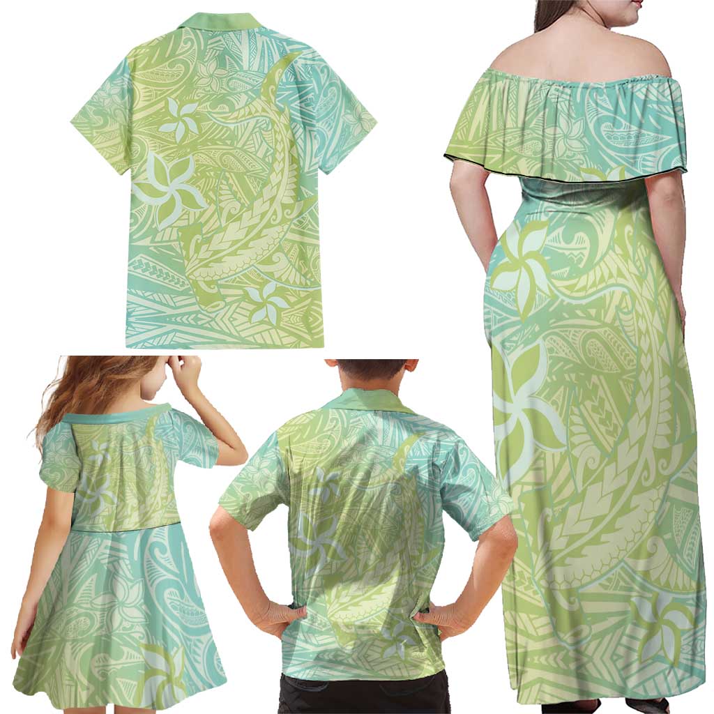 Baby Green Gradient Polynesia Family Matching Off Shoulder Maxi Dress and Hawaiian Shirt Hawaiian Tribal Hammerhead Shark Tattoo LT14 - Polynesian Pride