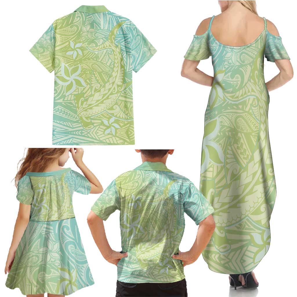 Baby Green Gradient Polynesia Family Matching Summer Maxi Dress and Hawaiian Shirt Hawaiian Tribal Hammerhead Shark Tattoo LT14 - Polynesian Pride