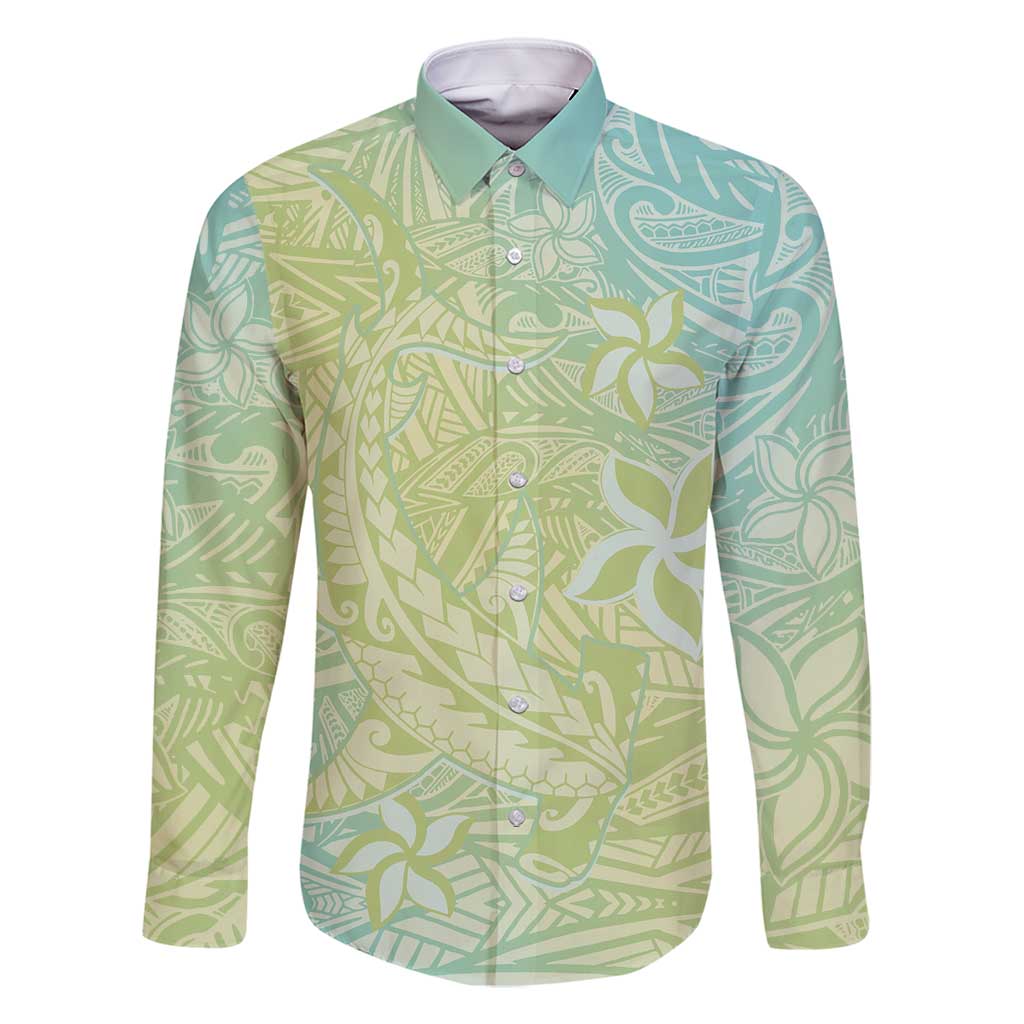 Baby Green Gradient Polynesia Family Matching Tank Maxi Dress and Hawaiian Shirt Hawaiian Tribal Hammerhead Shark Tattoo LT14 Dad's Shirt - Long Sleeve Baby Green - Polynesian Pride