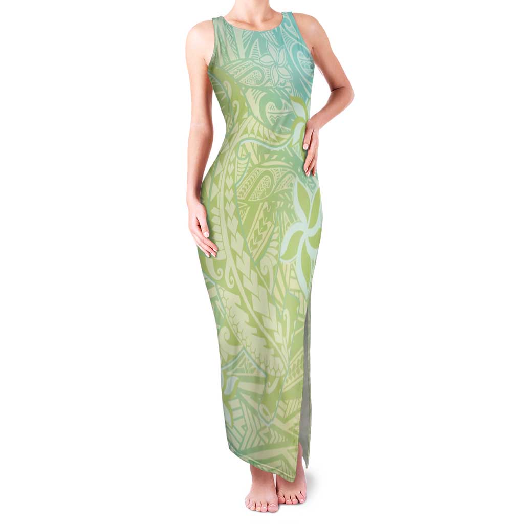 Baby Green Gradient Polynesia Family Matching Tank Maxi Dress and Hawaiian Shirt Hawaiian Tribal Hammerhead Shark Tattoo LT14 Mom's Dress Baby Green - Polynesian Pride