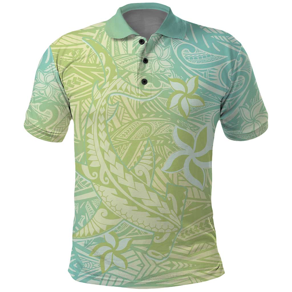 Baby Green Gradient Polynesia Polo Shirt Hawaiian Tribal Hammerhead Shark Tattoo LT14 Baby Green - Polynesian Pride