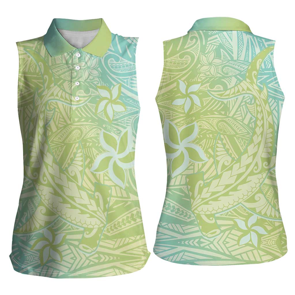 Baby Green Gradient Polynesia Women Sleeveless Polo Shirt Hawaiian Tribal Hammerhead Shark Tattoo