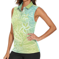 Baby Green Gradient Polynesia Women Sleeveless Polo Shirt Hawaiian Tribal Hammerhead Shark Tattoo