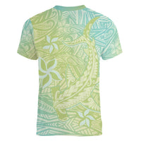 Baby Green Gradient Polynesia Women V-Neck T-Shirt Hawaiian Tribal Hammerhead Shark Tattoo