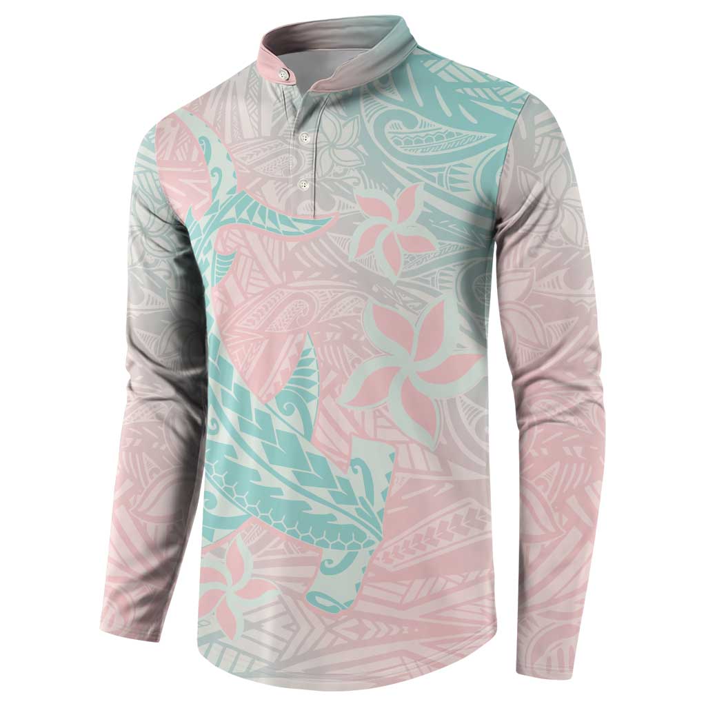 Baby Pink Gradient Polynesia Button Sweatshirt Hawaiian Tribal Hammerhead Shark Tattoo