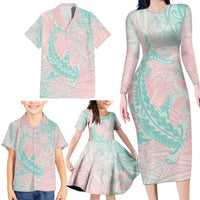 Baby Pink Gradient Polynesia Family Matching Long Sleeve Bodycon Dress and Hawaiian Shirt Hawaiian Tribal Hammerhead Shark Tattoo LT14 - Polynesian Pride