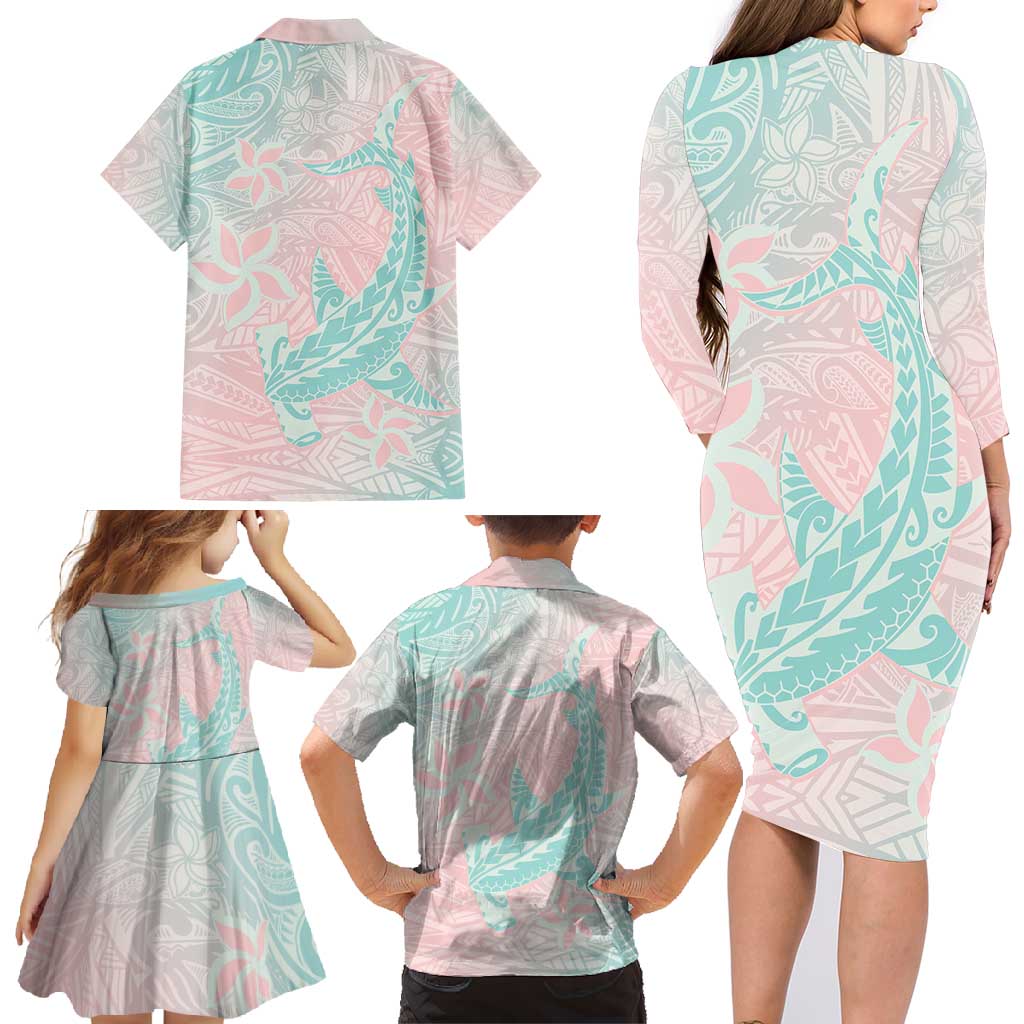 Baby Pink Gradient Polynesia Family Matching Long Sleeve Bodycon Dress and Hawaiian Shirt Hawaiian Tribal Hammerhead Shark Tattoo LT14 - Polynesian Pride