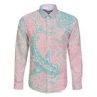 Baby Pink Gradient Polynesia Family Matching Mermaid Dress and Hawaiian Shirt Hawaiian Tribal Hammerhead Shark Tattoo LT14 Dad's Shirt - Long Sleeve Baby Pink - Polynesian Pride