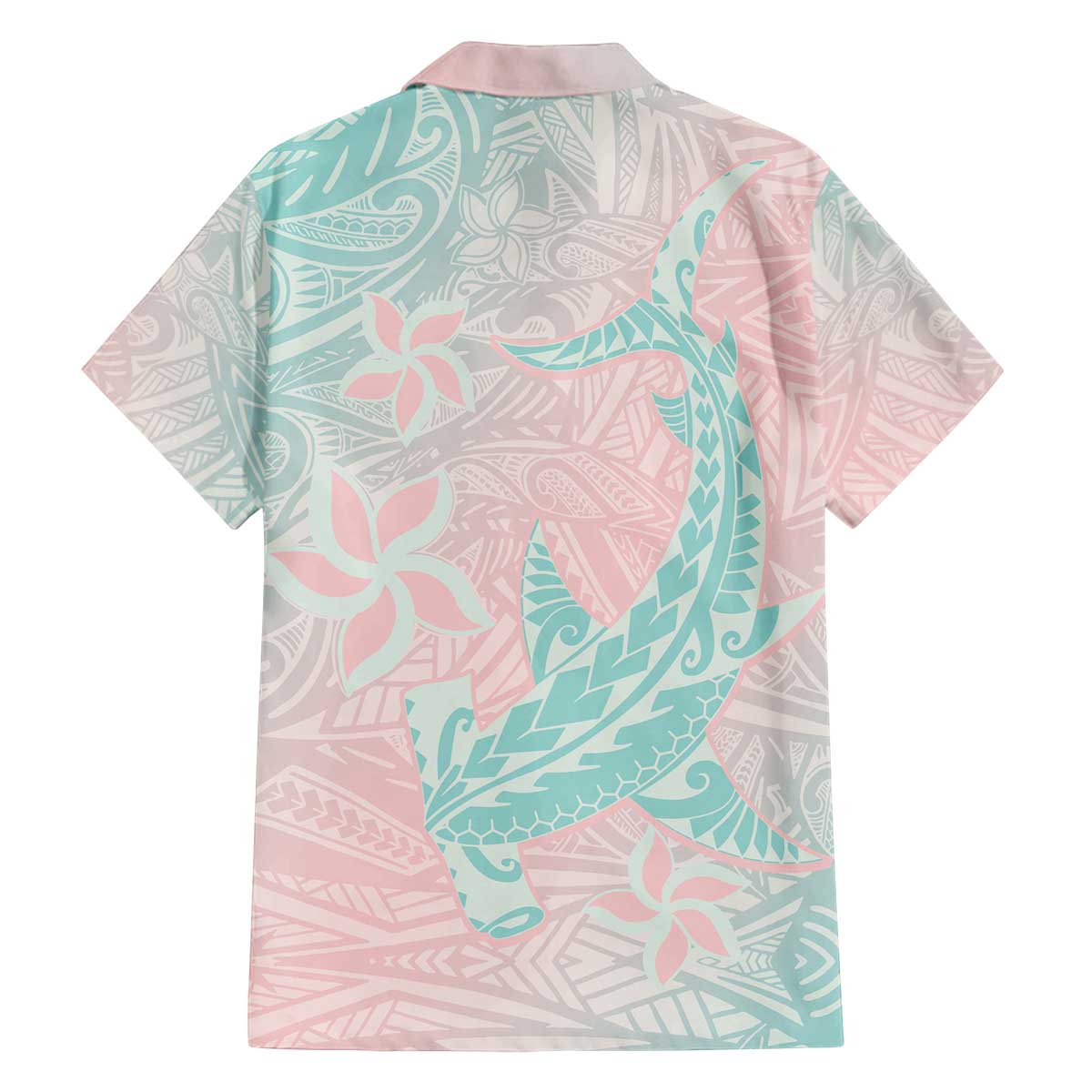 Baby Pink Gradient Polynesia Family Matching Off The Shoulder Long Sleeve Dress and Hawaiian Shirt Hawaiian Tribal Hammerhead Shark Tattoo LT14 - Polynesian Pride