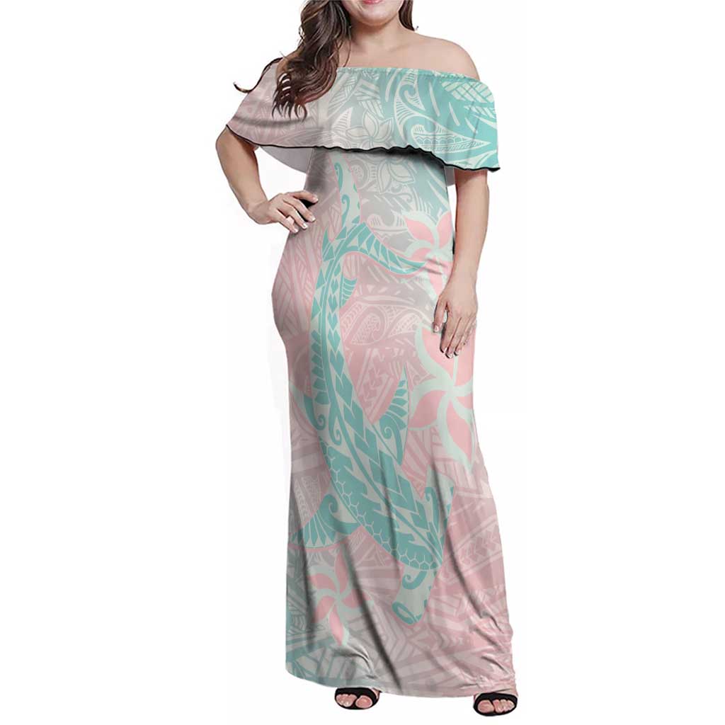 Baby Pink Gradient Polynesia Family Matching Off Shoulder Maxi Dress and Hawaiian Shirt Hawaiian Tribal Hammerhead Shark Tattoo LT14 Mom's Dress Baby Pink - Polynesian Pride