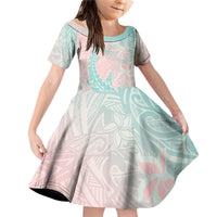 Baby Pink Gradient Polynesia Family Matching Off Shoulder Short Dress and Hawaiian Shirt Hawaiian Tribal Hammerhead Shark Tattoo LT14 Daughter's Dress Baby Pink - Polynesian Pride