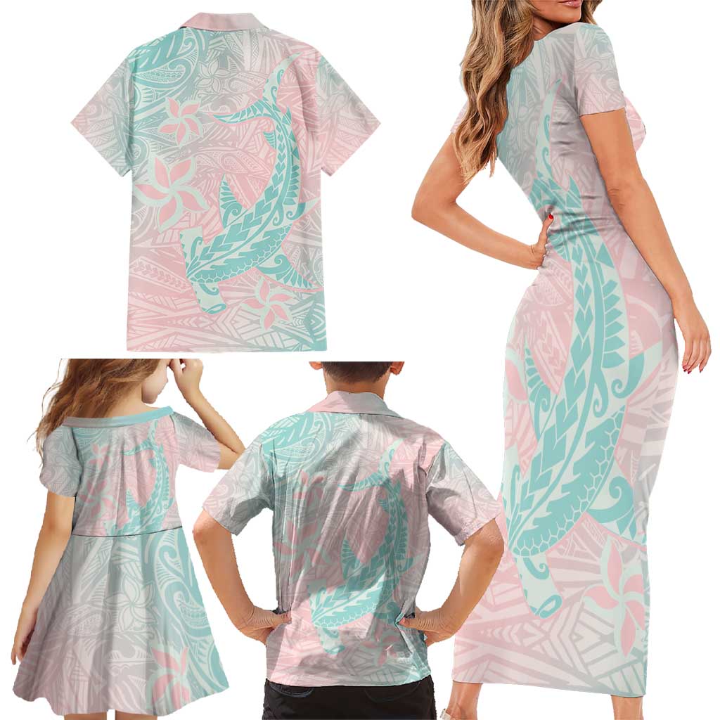 Baby Pink Gradient Polynesia Family Matching Short Sleeve Bodycon Dress and Hawaiian Shirt Hawaiian Tribal Hammerhead Shark Tattoo LT14 - Polynesian Pride