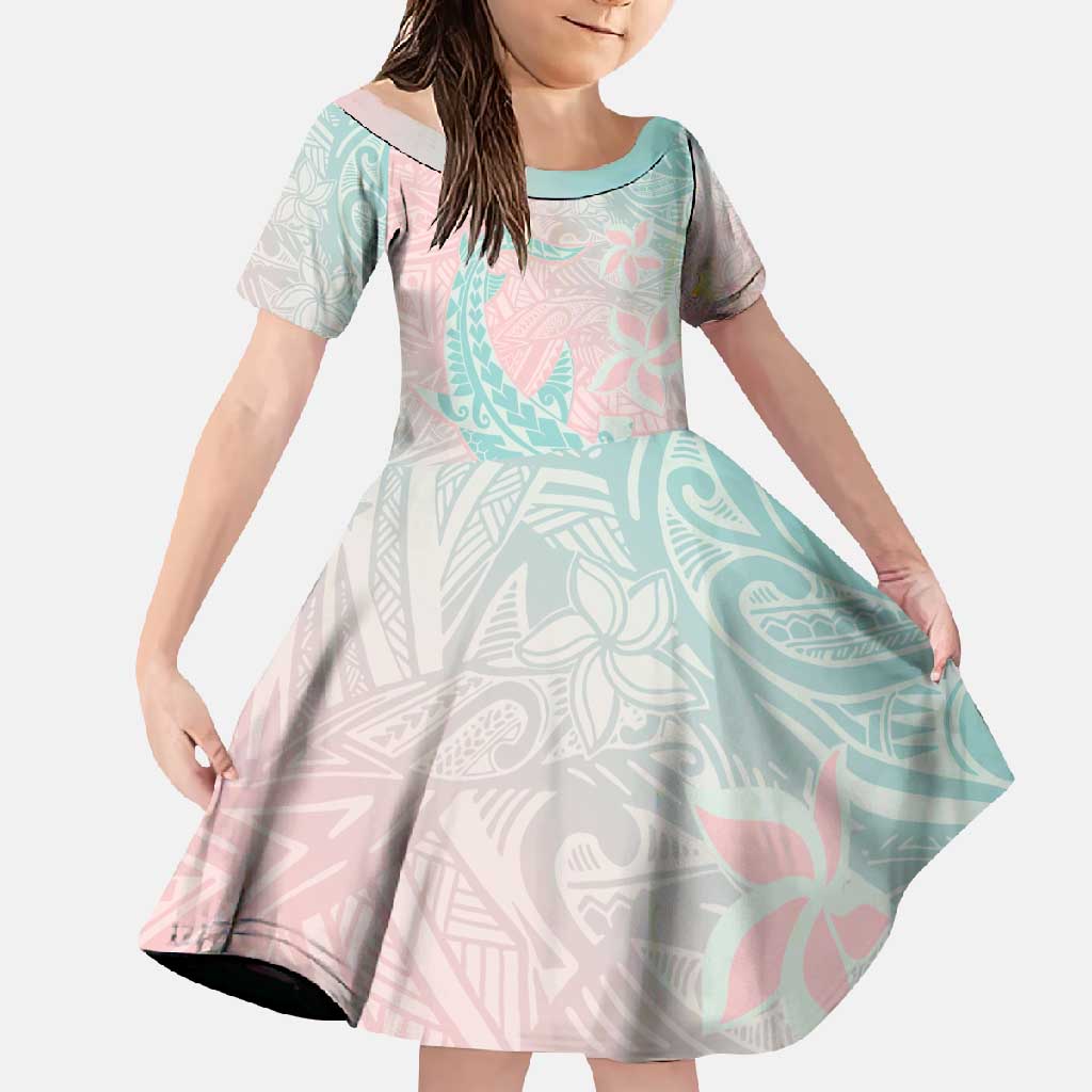 Baby Pink Gradient Polynesia Family Matching Summer Maxi Dress and Hawaiian Shirt Hawaiian Tribal Hammerhead Shark Tattoo LT14 Daughter's Dress Baby Pink - Polynesian Pride