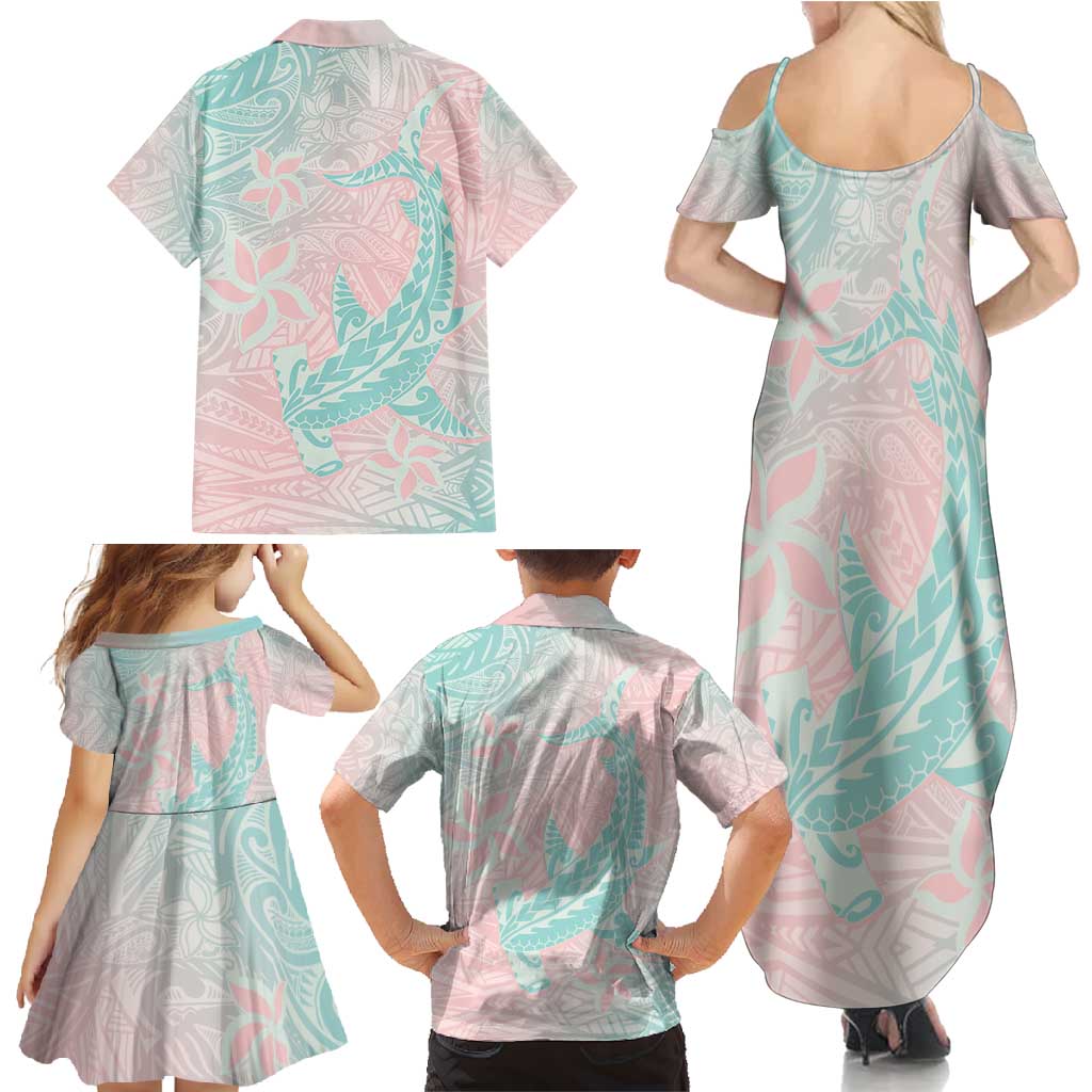 Baby Pink Gradient Polynesia Family Matching Summer Maxi Dress and Hawaiian Shirt Hawaiian Tribal Hammerhead Shark Tattoo LT14 - Polynesian Pride