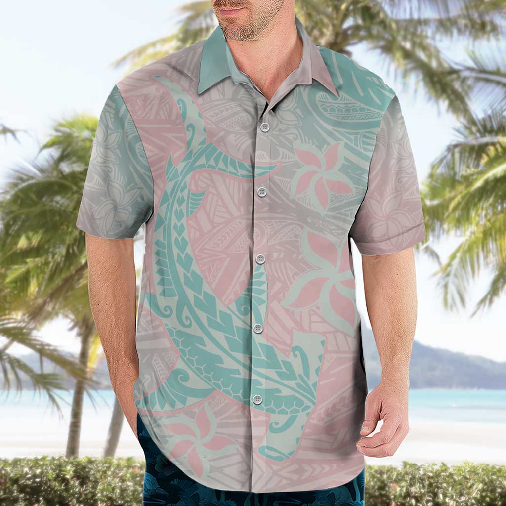 Baby Pink Gradient Polynesia Hawaiian Shirt Hawaiian Tribal Hammerhead Shark Tattoo