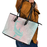 Baby Pink Gradient Polynesia Leather Tote Bag Hawaiian Tribal Hammerhead Shark Tattoo
